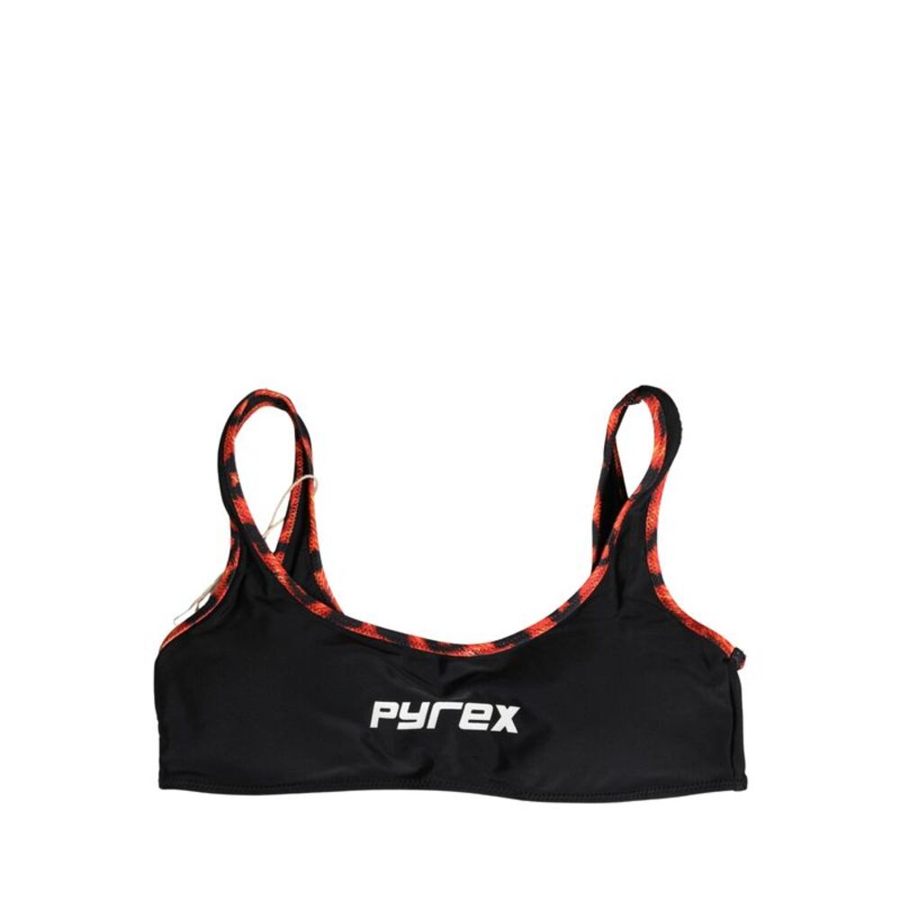 Pyrex Black Top Orange Leopard Print Bottom 2 Piece Women's Swimwear - Picture 2 of 5
